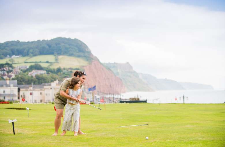 Mother and Daughter on Putting Green at Victoria Hotel Sidmouth