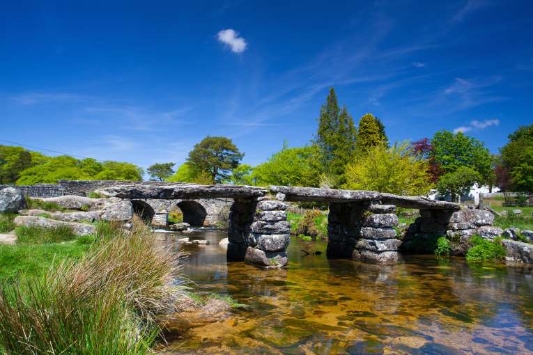 Clapper bridge at Postbridges in Dartmoor